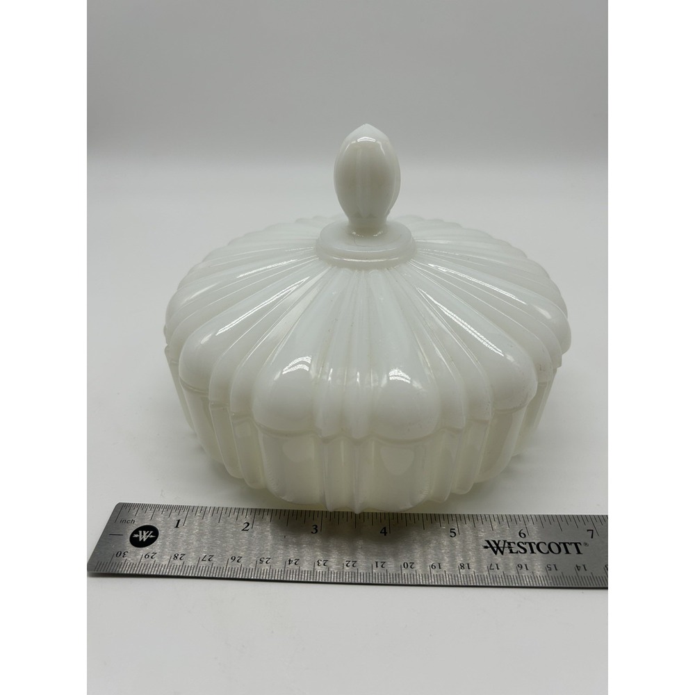 Vintage Anchor Hocking Lidded Candy Dish White Milk Glass Round Covered Cottage